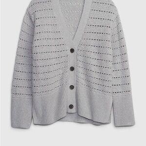 GAP Light Gray cotton crochet Button-Up Cardigan